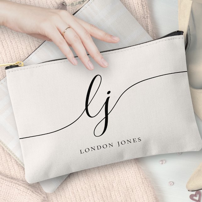 Monogram Personalized Script Initial Name Plaid Accessory Pouch (Creator Uploaded)