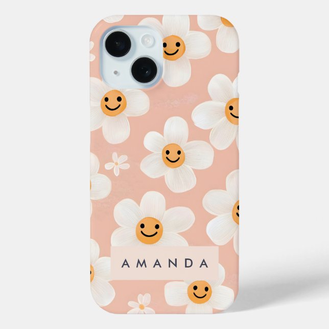 Monogram Personalized Smile Daisy Floral Pattern Case-Mate iPhone Case (Back)