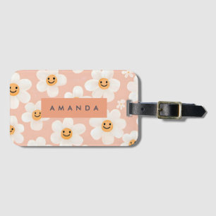 Monogram Personalized Smile Daisy Floral Pattern Luggage Tag