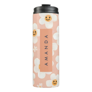 Monogram Personalized Smile Daisy Floral Pattern Thermal Tumbler