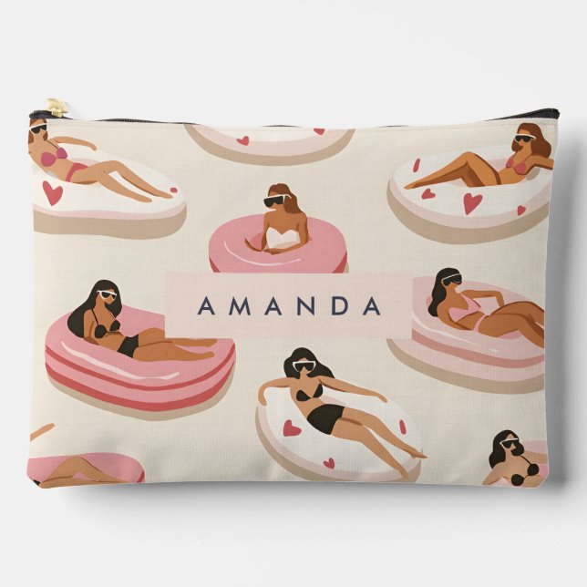 Monogram Personalized Summer Pool Float Pattern  Accessory Pouch (Front)