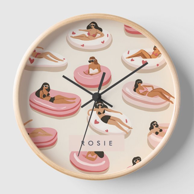 Monogram Personalized Summer Pool Float Pattern  Clock (Front)