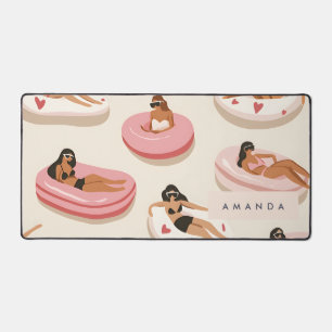 Monogram Personalized Summer Pool Float Pattern  Desk Mat
