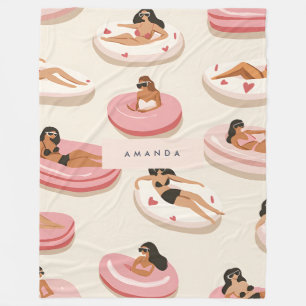 Monogram Personalized Summer Pool Float Pattern Fleece Blanket