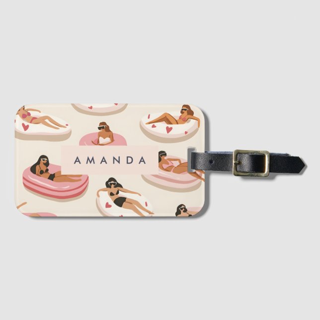 Monogram Personalized Summer Pool Float Pattern  Luggage Tag (Front Horizontal)