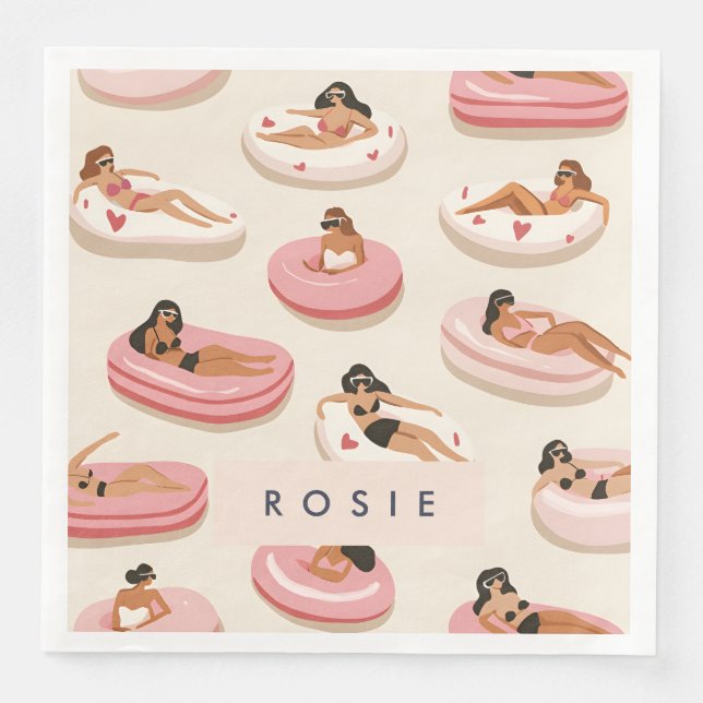 Monogram Personalized Summer Pool Float Pattern  Napkin (Front)