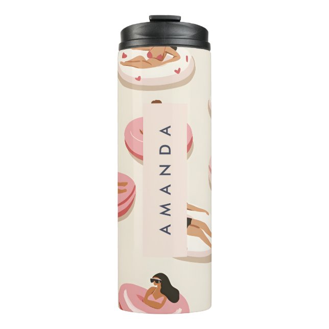 Monogram Personalized Summer Pool Float Pattern  Thermal Tumbler (Front)