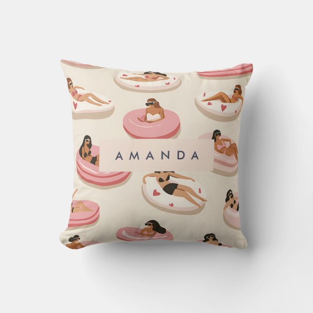 Monogram Personalized Summer Pool Float Pattern  Throw Pillow (Front)