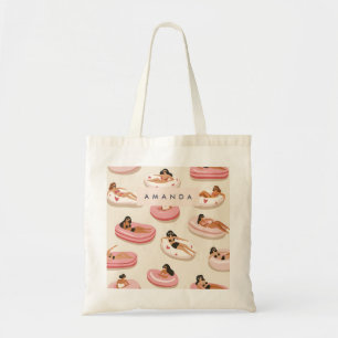 Monogram Personalized Summer Pool Float Pattern Tote Bag