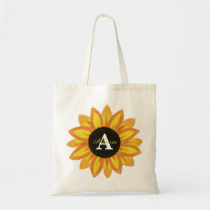 Monogram Personalized Sunflower Tote Bag