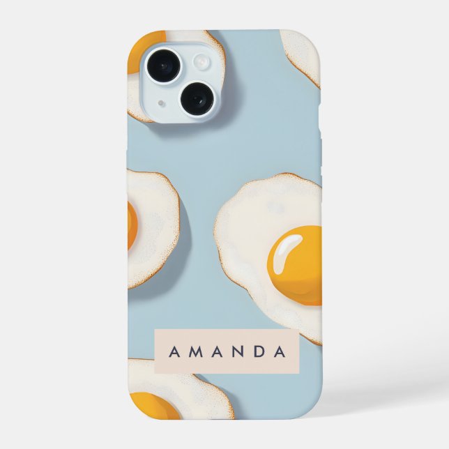 Monogram Personalized Sunny Side Up Egg Pattern iPhone 15 Case (Back)