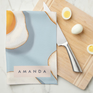 Monogram Personalized Sunny Side Up Egg Pattern Kitchen Towel