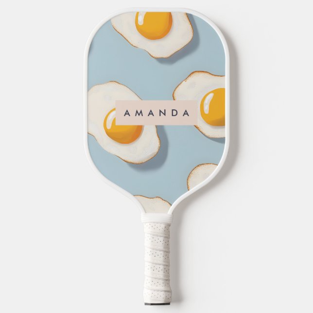 Monogram Personalized Sunny Side Up Egg Pattern Pickleball Paddle (Front)