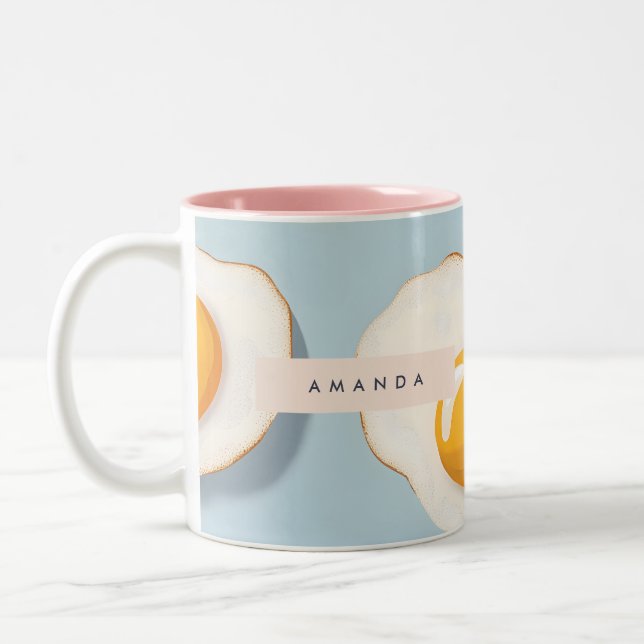 Monogram Personalized Sunny Side Up Egg Pattern Two-Tone Coffee Mug (Left)