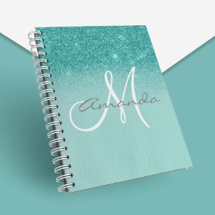 Monogram Personalized Turquoise Ombre Gift Notebook