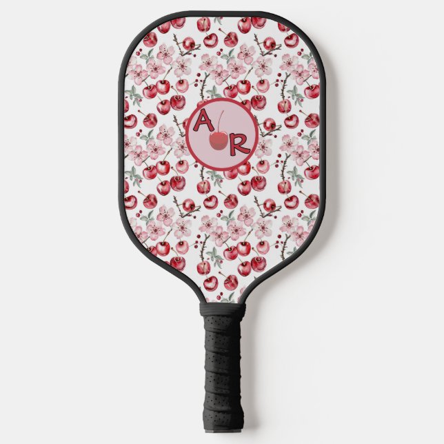 Monogram Personalized Watercolor Cherry Blossom  Pickleball Paddle (Front)