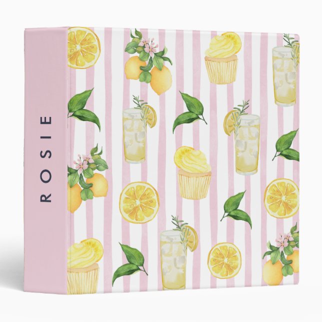 Monogram Personalized Watercolor Lemons Lemonade Binder (Front/Spine)
