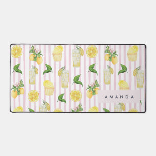 Monogram Personalized Watercolor Lemons Lemonade Desk Mat