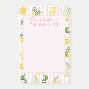 Monogram Personalized Watercolor Lemons Lemonade Post-it Notes