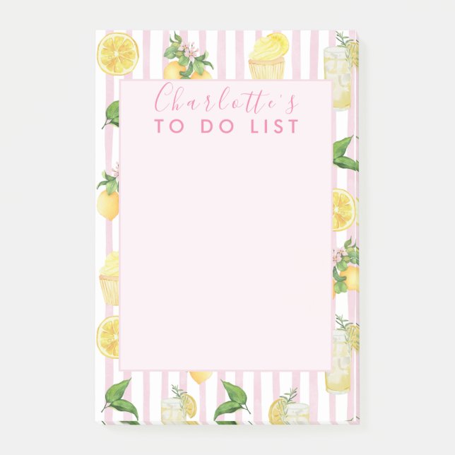 Monogram Personalized Watercolor Lemons Lemonade Post-it Notes (Front)