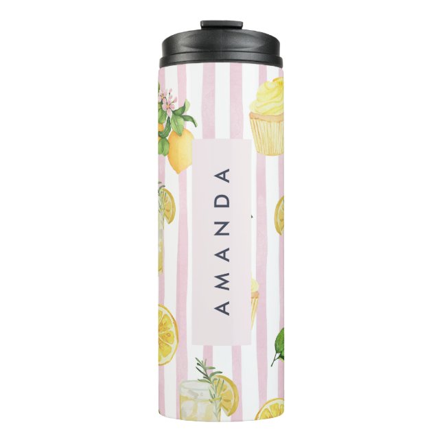 Monogram Personalized Watercolor Lemons Lemonade Thermal Tumbler (Front)