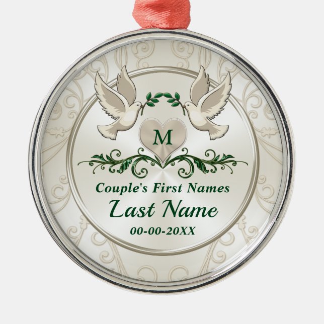 Monogram, Personalized Wedding Christmas Ornaments (Front)