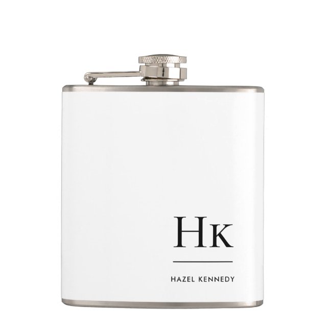 Monogram Personalized White Monogrammed Hip Flask (Front)