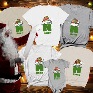 Monogram Personalized With Name Family Christmas T-Shirt