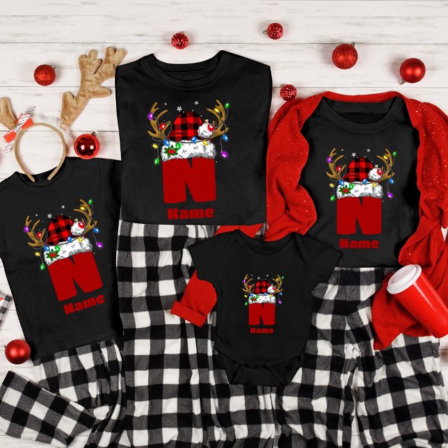Monogram Personalized With Name Family Christmas T-Shirt (Creator Uploaded)
