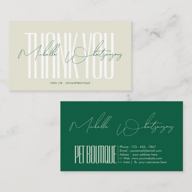 Monogram PET Thank you modern script Business Card (Front/Back)