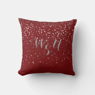Monogram Petite Grey Stars 16x16 Pillow-Crimson Throw Pillow