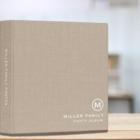 Monogram Photo Album Book on Beige Linen Print