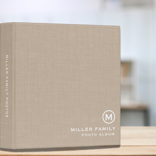 Monogram Photo Album Book on Beige Linen Print Binder (Creator Uploaded)