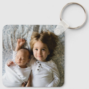 Monogram Photo Black and White Stripes Keychain