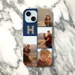 Monogram Photo Bold Navy Blue  iPhone 15 Case<br><div class="desc">Show off your bold style with this personalized iPhone case. Add your 4 favourite photos and customize it with your monogram in a bold modern slab font. Perfect for a sporty and dynamic look!</div>
