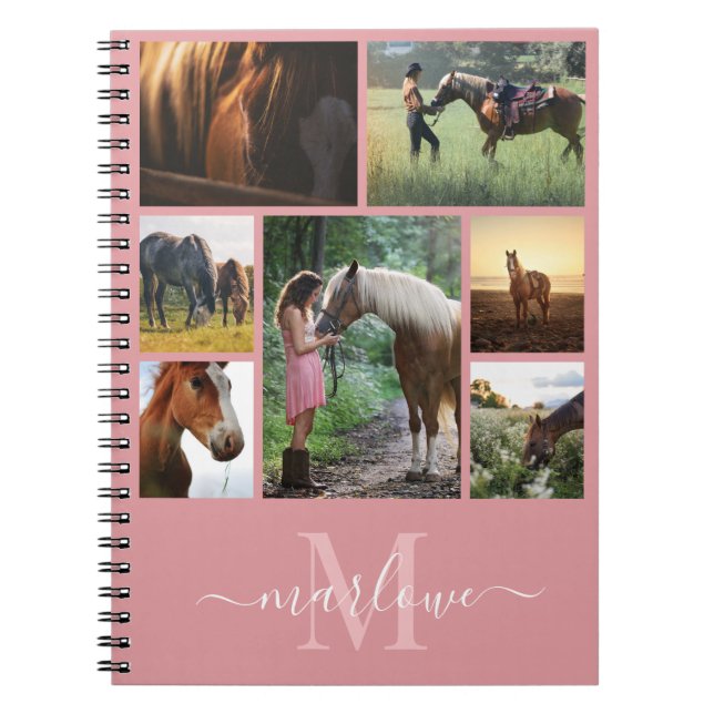 Monogram Photo Collage Blush Pink Custom Name Notebook (Front)