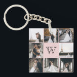 Monogram Photo Collage Blush Pink Keychain<br><div class="desc">Get this monogrammed keychain with 8 of your favourite photos on it. It has a place for you to add your initial. This is great for wedding photos,  baby photos,  and family photos.</div>