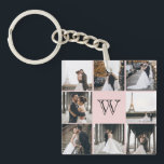 Monogram Photo Collage Blush Pink Keychain<br><div class="desc">Get this monogrammed keychain with 8 of your favourite photos on it. It has a place for you to add your initial. This is great for wedding photos,  baby photos,  and family photos.</div>