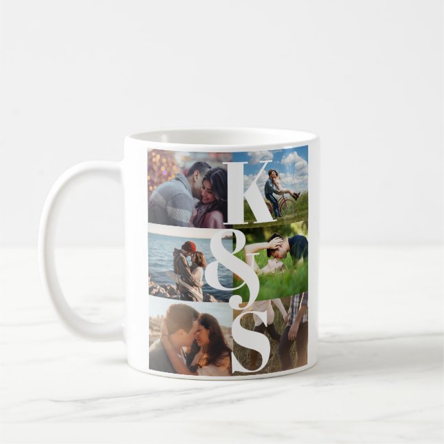 Monogram Photo Collage Couple Gifts Personalized Coffee Mug (Left)