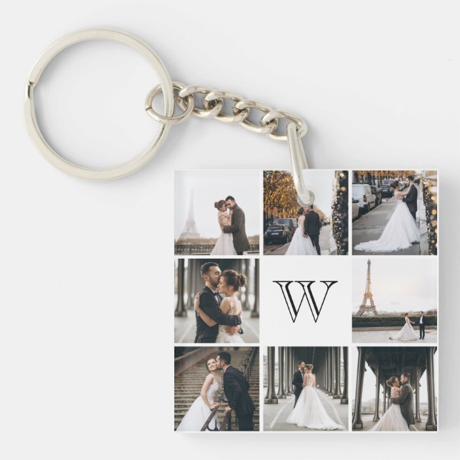 Monogram Photo Collage Gift Keychain (Front)