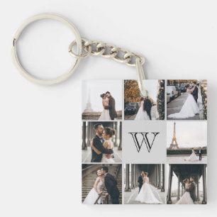 Monogram Photo Collage Grey Keychain