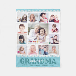 Monogram Photo Collage Happy Birthday Grandma Fleece Blanket