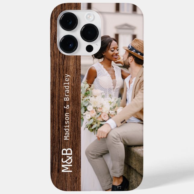 Monogram Photo Couple Wood Personalized Name Case-Mate iPhone Case (Back)