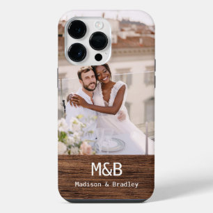 Monogram Photo Couple Wood Personalized Name iPhone 14 Pro Max Case