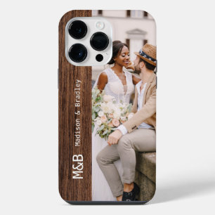 Monogram Photo Couple Wood Personalized Name iPhone 14 Pro Max Case