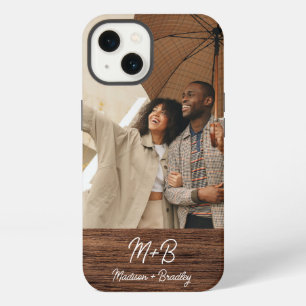 Monogram Photo Couple Wood Personalized Name iPhone 13 Case