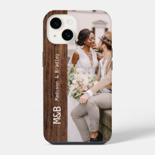 Monogram Photo Couple Wood Personalized Name iPhone 14 Case