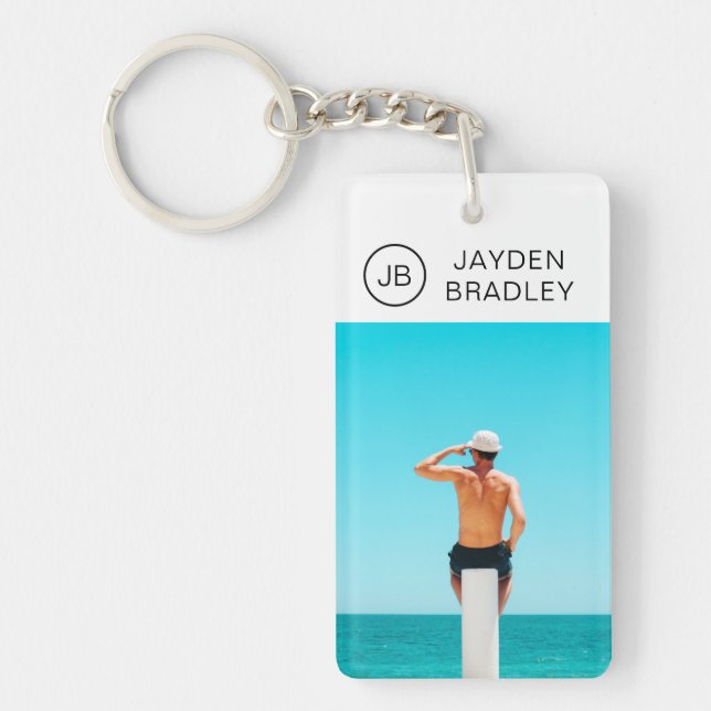 Monogram Photo Custom Photo Personalized Name Keychain (Front)