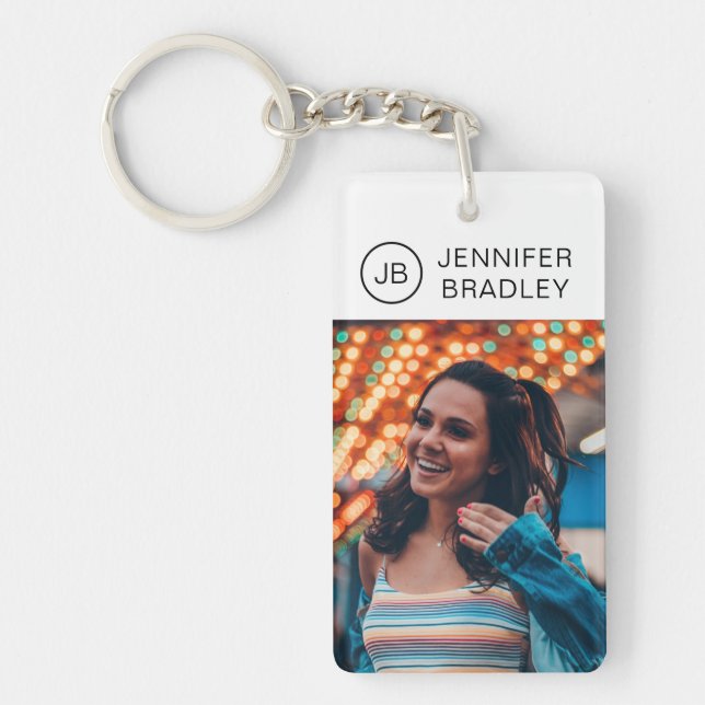 Monogram Photo Custom Photo Personalized Name Keychain (Front)