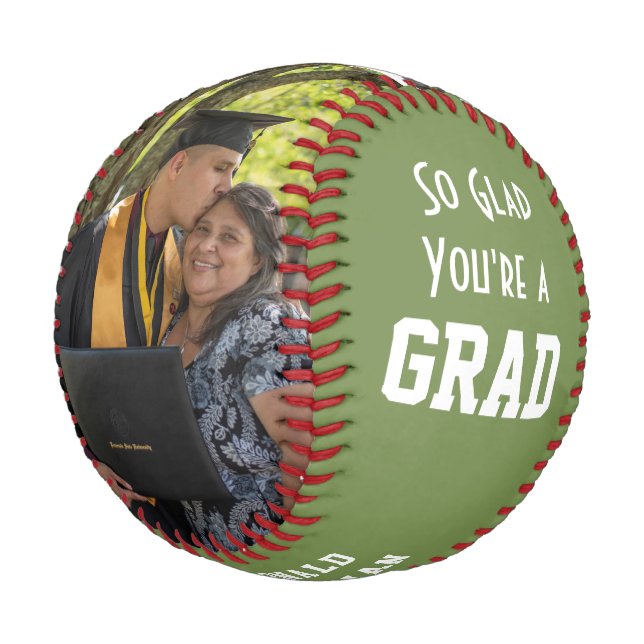 Monogram Photo GLAD YOU'RE A GRAD Graduation Baseball (Angled)